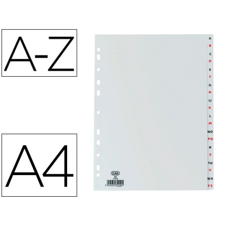 SEPARADOR ALFABETICO ELBA PLASTICO 120 MC FOLIO 16 TALADROS A-Z GRIS