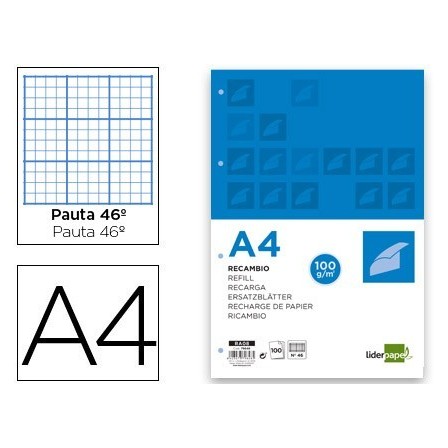 RECAMBIO LIDERPAPEL A4 100 HOJAS 100 G/M2 RAYADO No. 46 4 TALADROS