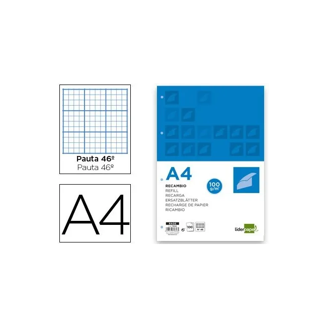 RECAMBIO LIDERPAPEL A4 100 HOJAS 100 G/M2 RAYADO No. 46 4 TALADROS