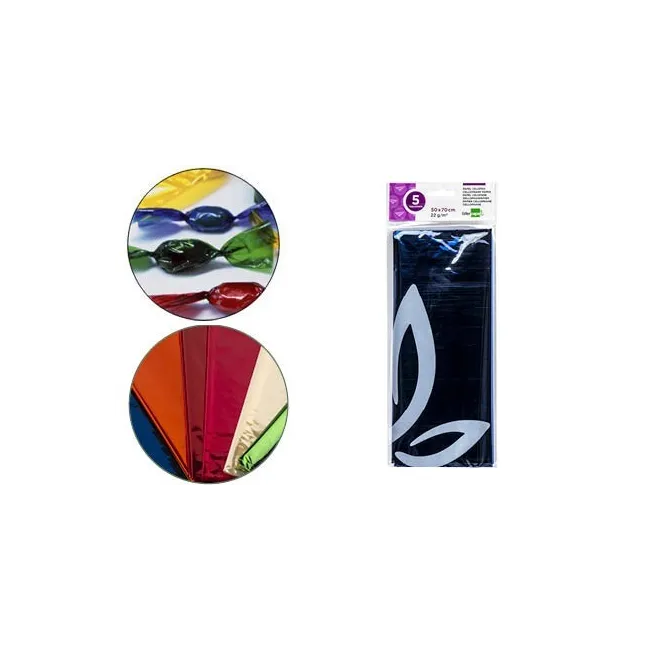 PAPEL CELOFAN LIDERPAPEL 50X70 CM 22G/M2 BOLSA DE 5 HOJAS AZUL