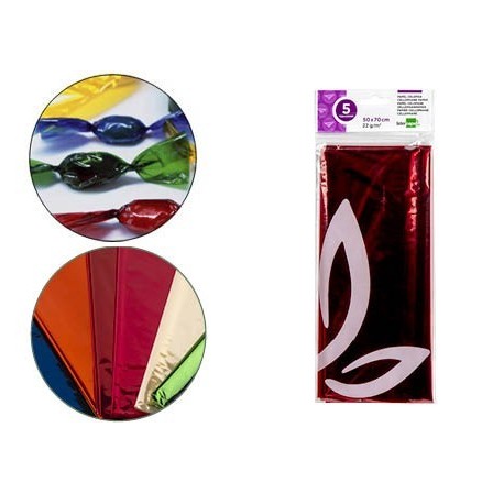 PAPEL CELOFAN LIDERPAPEL 50X70 CM 22G/M2 BOLSA DE 5 HOJAS ROJO
