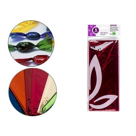 PAPEL CELOFAN LIDERPAPEL 50X70 CM 22G/M2 BOLSA DE 5 HOJAS ROSA