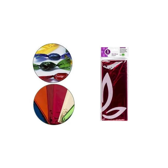 PAPEL CELOFAN LIDERPAPEL 50X70 CM 22G/M2 BOLSA DE 5 HOJAS ROSA