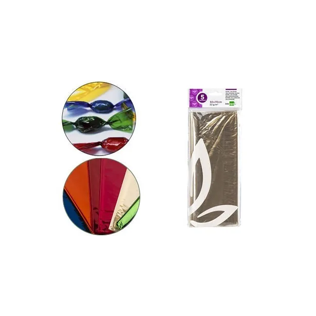 PAPEL CELOFAN LIDERPAPEL 50X70 CM 22G/M2 BOLSA DE 5 HOJAS TRANSPARENTE