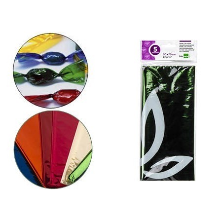 PAPEL CELOFAN LIDERPAPEL 50X70 CM 22G/M2 BOLSA DE 5 HOJAS VERDE
