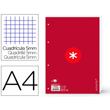RECAMBIO LIDERPAPEL A4 ANTARTIK 80 HOJAS 90G/M2 CUADRO 5 MM 4 TALAD...