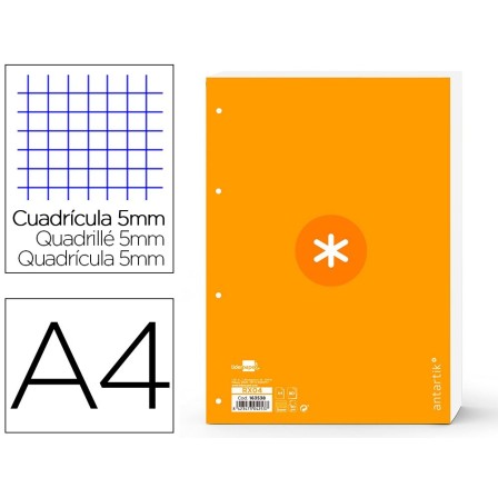 RECAMBIO LIDERPAPEL A4 ANTARTIK 80 HOJAS 90G/M2 CUADRO 5 MM 4 TALAD...