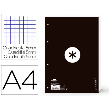 RECAMBIO LIDERPAPEL A4 ANTARTIK 80 HOJAS 90G/M2 CUADRO 5 MM 4 TALAD...