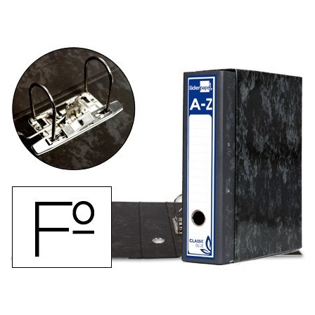 ARCHIVADOR DE PALANCA LIDERPAPEL CARTON FORRADO FOLIO JASPEADO NEGR...
