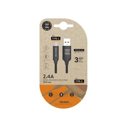 CABLE USB 2.4 TECH ONE TECH BRAIDED NYLON TIPO USB-C MULTI MICRO US...
