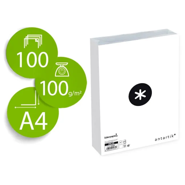 PAPEL LIDERPAPEL A4 ANTARTIK 100G/M2 LISO BLANCO PAQUETE DE 100 HOJAS