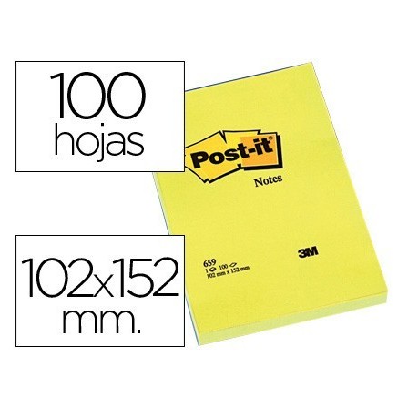 BLOC DE NOTAS ADHESIVAS QUITA Y PON POST-IT 102X152 MM CON 100 HOJA...