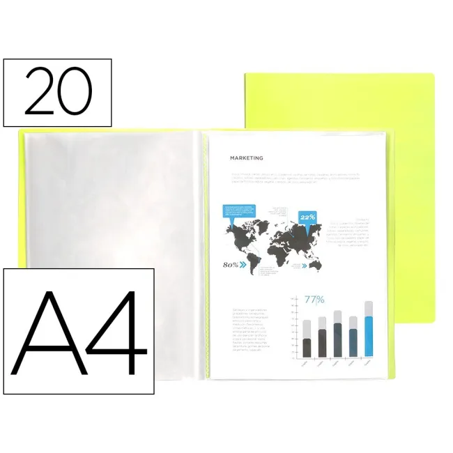CARPETA LIDERPAPEL ESCAPARATE 20 FUNDAS POLIPROPILENO DIN A4 AMARIL...