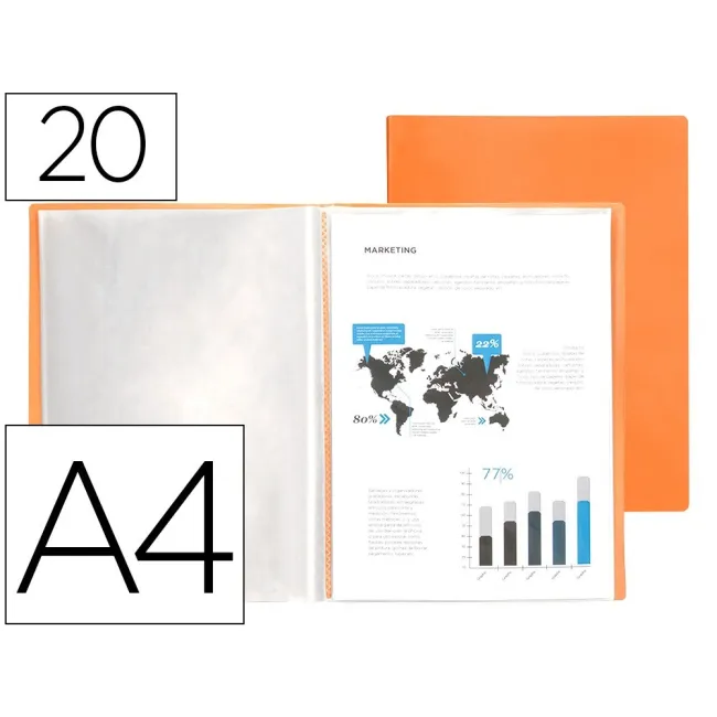 CARPETA LIDERPAPEL ESCAPARATE 20 FUNDAS POLIPROPILENO DIN A4 NARANJ...