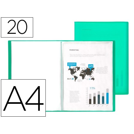 CARPETA LIDERPAPEL ESCAPARATE 20 FUNDAS POLIPROPILENO DIN A4 VERDE ...