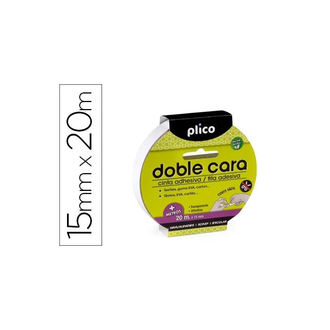 CINTA ADHESIVA PLICO DOBLE CARA 15MM X 20MT