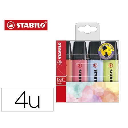 ROTULADOR STABILO BOSS FLUORESCENTE 70 PASTEL ESTUCHE DE 4 UNIDADES...