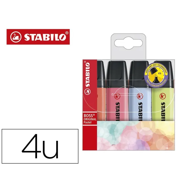 ROTULADOR STABILO BOSS FLUORESCENTE 70 PASTEL ESTUCHE DE 4 UNIDADES...