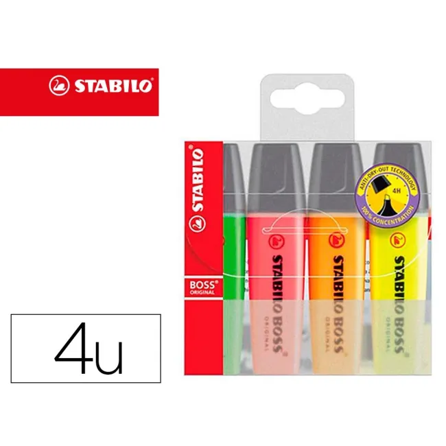 ROTULADOR STABILO BOSS FLUORESCENTE 70 ESTUCHE DE 4 UNIDADES COLORE...