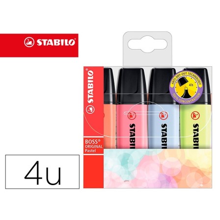ROTULADOR STABILO BOSS FLUORESCENTE 70 PASTEL ESTUCHE DE 4 UNIDADES...