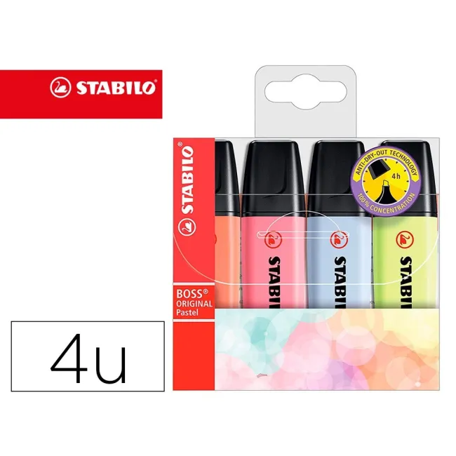 ROTULADOR STABILO BOSS FLUORESCENTE 70 PASTEL ESTUCHE DE 4 UNIDADES...
