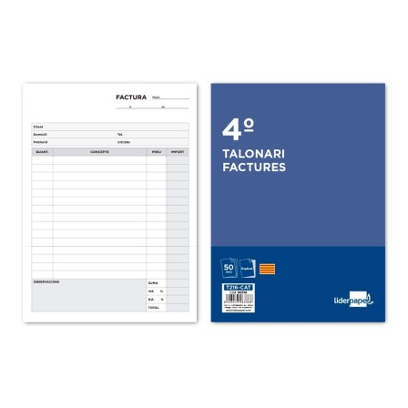 TALONARIO LIDERPAPEL FACTURAS CUARTO ORIGINAL Y COPIA T216 CON I.V....