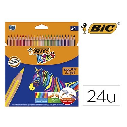 LAPICES DE COLORES BIC EVOLUTION STRIPES CAJA DE 24 COLORES SURTIDOS