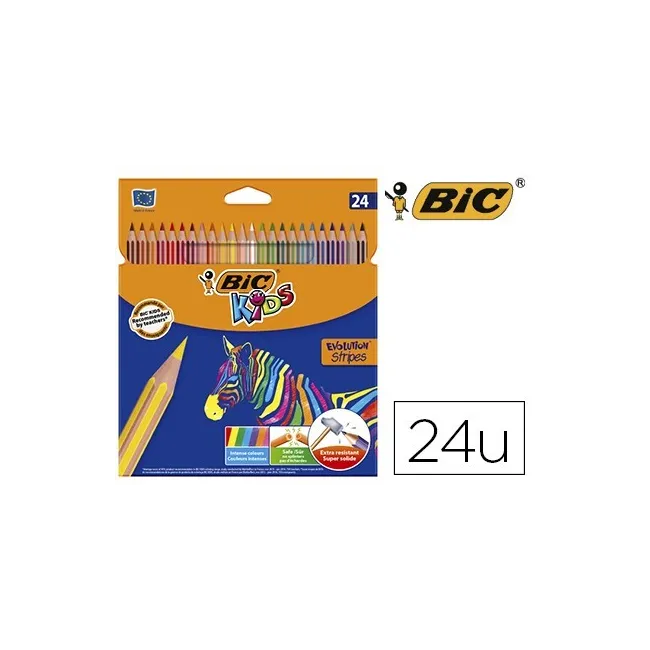 LAPICES DE COLORES BIC EVOLUTION STRIPES CAJA DE 24 COLORES SURTIDOS