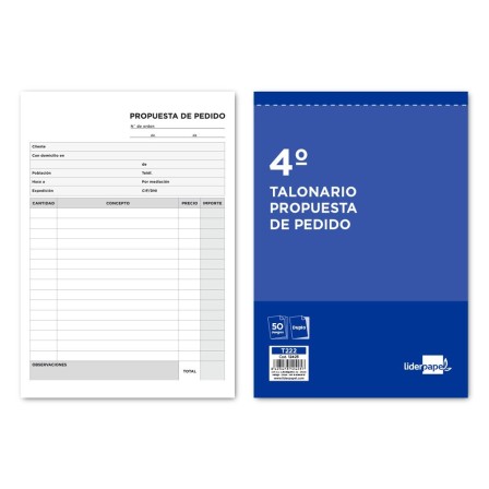 TALONARIO LIDERPAPEL PEDIDOS CUARTO ORIGINAL Y COPIA T222