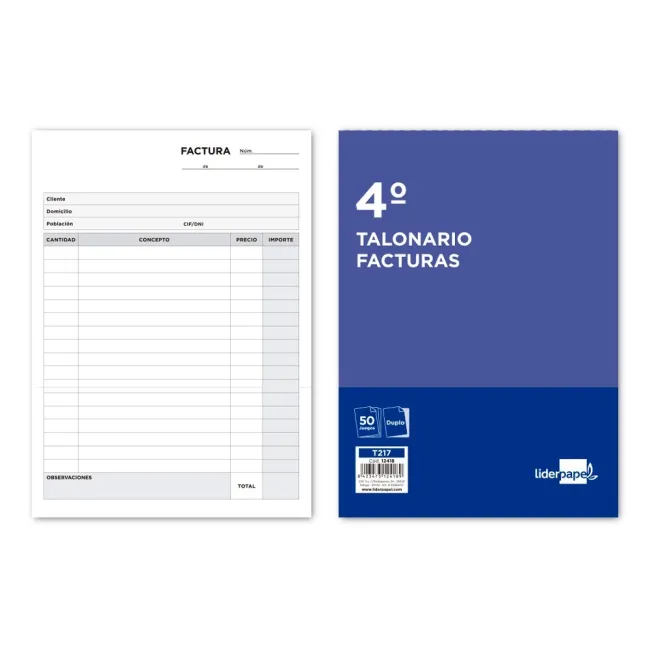TALONARIO LIDERPAPEL FACTURAS CUARTO ORIGINAL Y COPIA T217 SIN I.V.A.