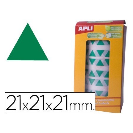 GOMETS AUTOADHESIVOS TRIANGULARES APLI 21X21X21 MM VERDE EN ROLLO