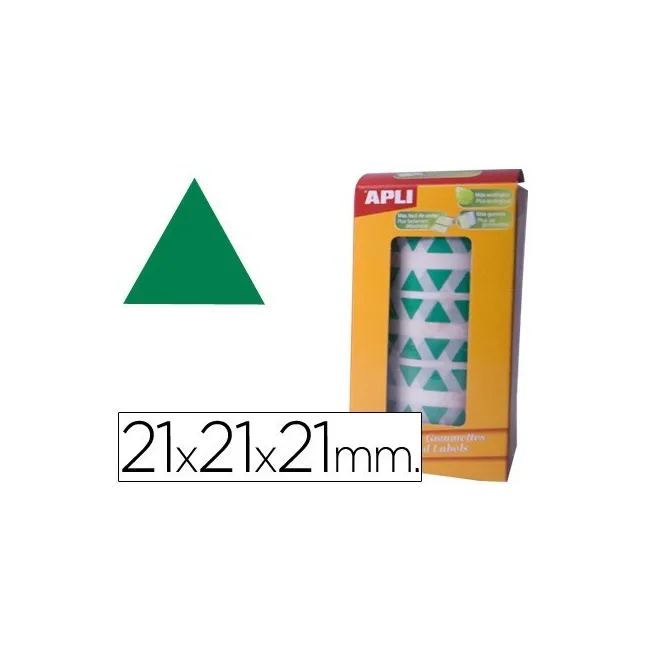 GOMETS AUTOADHESIVOS TRIANGULARES APLI 21X21X21 MM VERDE EN ROLLO