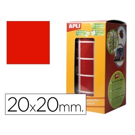 GOMETS AUTOADHESIVOS CUADRADAS APLI 20X20 MM ROJO EN ROLLO