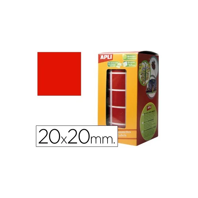 GOMETS AUTOADHESIVOS CUADRADAS APLI 20X20 MM ROJO EN ROLLO