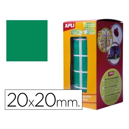 GOMETS AUTOADHESIVOS CUADRADAS APLI 20X20 MM VERDE EN ROLLO