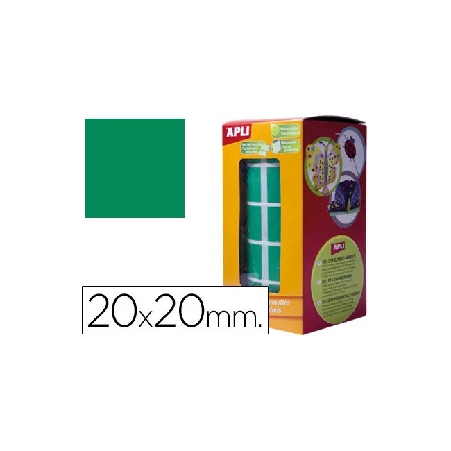 GOMETS AUTOADHESIVOS CUADRADAS APLI 20X20 MM VERDE EN ROLLO