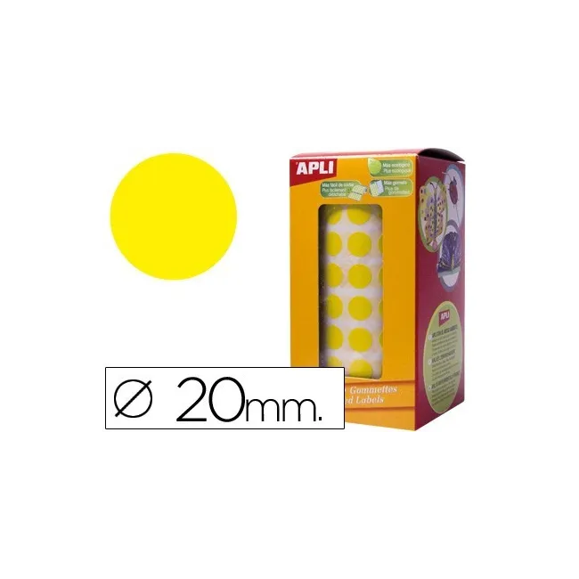 GOMETS AUTOADHESIVOS CIRCULARES 20 MM AMARILLO EN ROLLO APLI