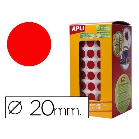 GOMETS AUTOADHESIVOS CIRCULARES 20MM ROJO EN ROLLO APLI