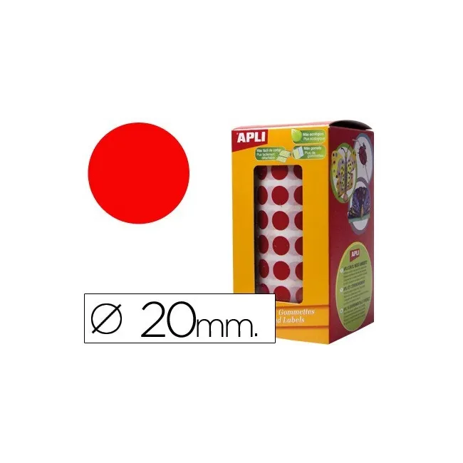 GOMETS AUTOADHESIVOS CIRCULARES 20MM ROJO EN ROLLO APLI