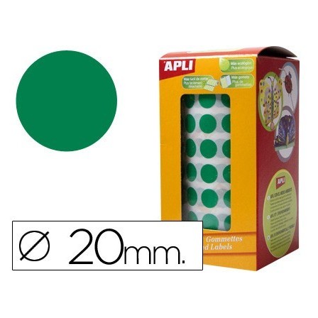 GOMETS AUTOADHESIVOS CIRCULARES 20MM VERDE EN ROLLO APLI