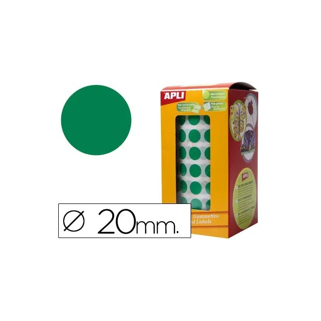 GOMETS AUTOADHESIVOS CIRCULARES 20MM VERDE EN ROLLO APLI