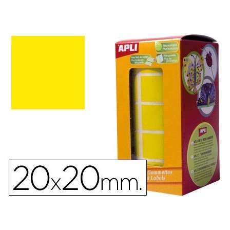 GOMETS AUTOADHESIVOS CUADRADAS 20X20 MM. EN ROLLO. AMARILLO.