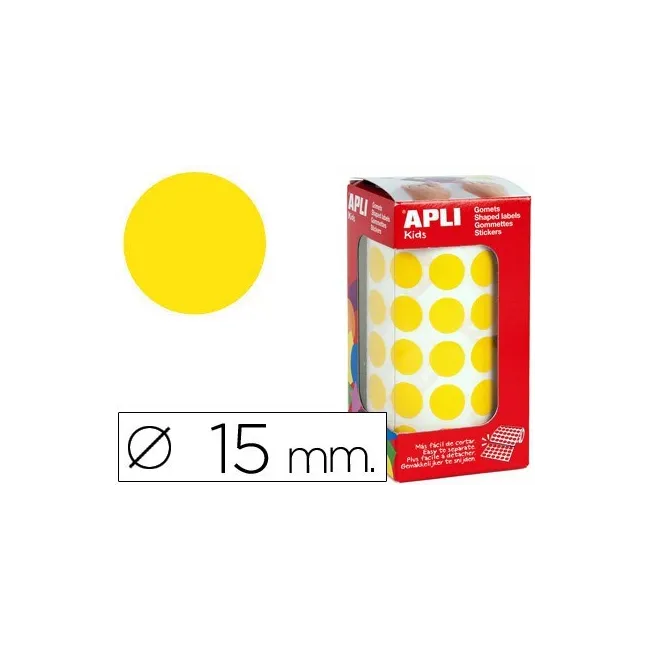 GOMETS AUTOADHESIVOS CIRCULARES 15 MM AMARILLO EN ROLLO CON 2832 UN...