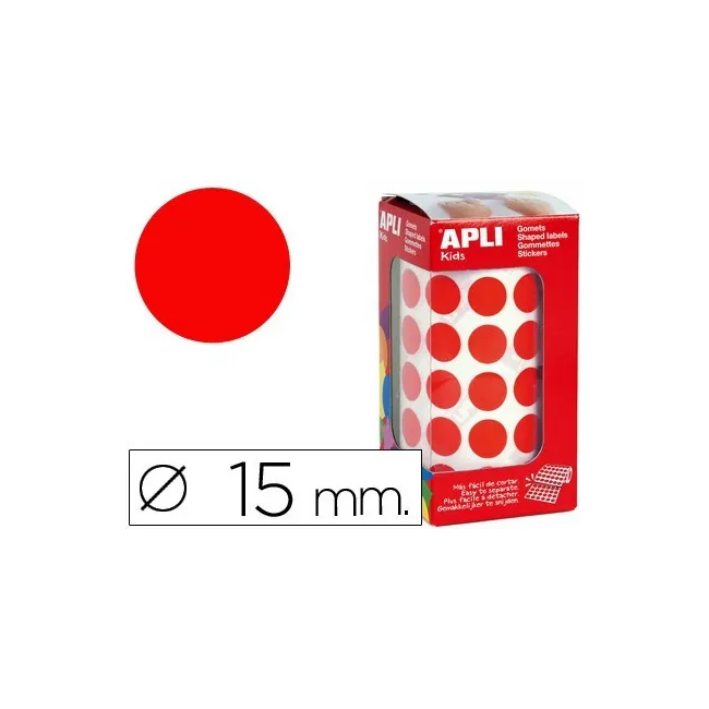 GOMETS AUTOADHESIVOS CIRCULARES 15 MM ROJO EN ROLLO CON 2832 UNIDADES
