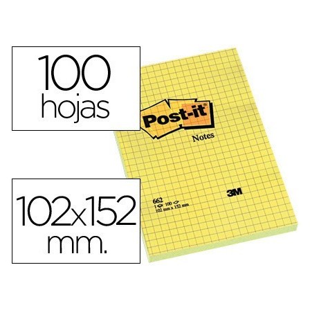 BLOC DE NOTAS ADHESIVAS QUITA Y PON POST-IT 102X152 MM CUADRICULADO...