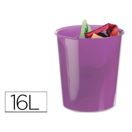 PAPELERA PLASTICO Q-CONNECT VIOLETA TRANSLUCIDO 16 LITROS