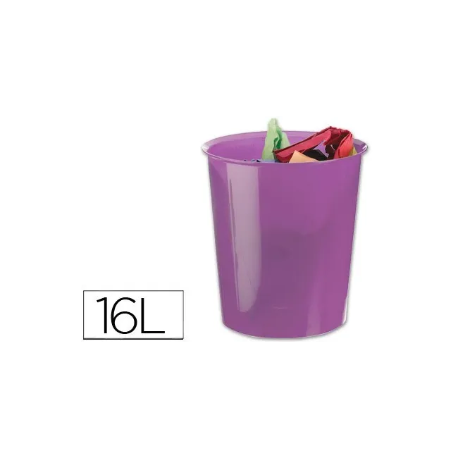 PAPELERA PLASTICO Q-CONNECT VIOLETA TRANSLUCIDO 16 LITROS