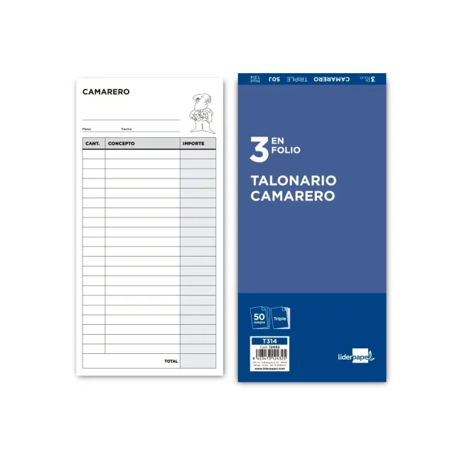 TALONARIO LIDERPAPEL CAMARERO 3/Fº ORIGINAL Y 2 COPIAS T314
