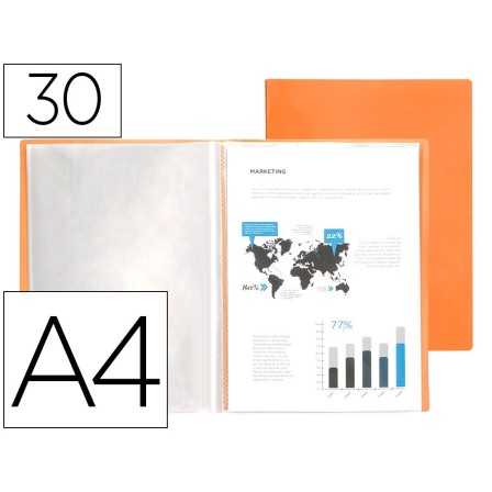 CARPETA LIDERPAPEL ESCAPARATE 30 FUNDAS POLIPROPILENO DIN A4 NARANJ...
