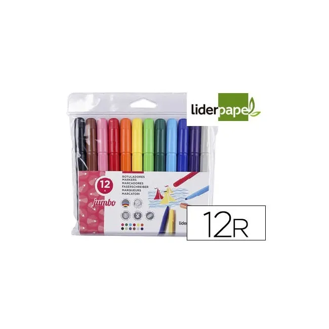 ROTULADOR LIDERPAPEL JUMBO BOLSA 12 COLORES